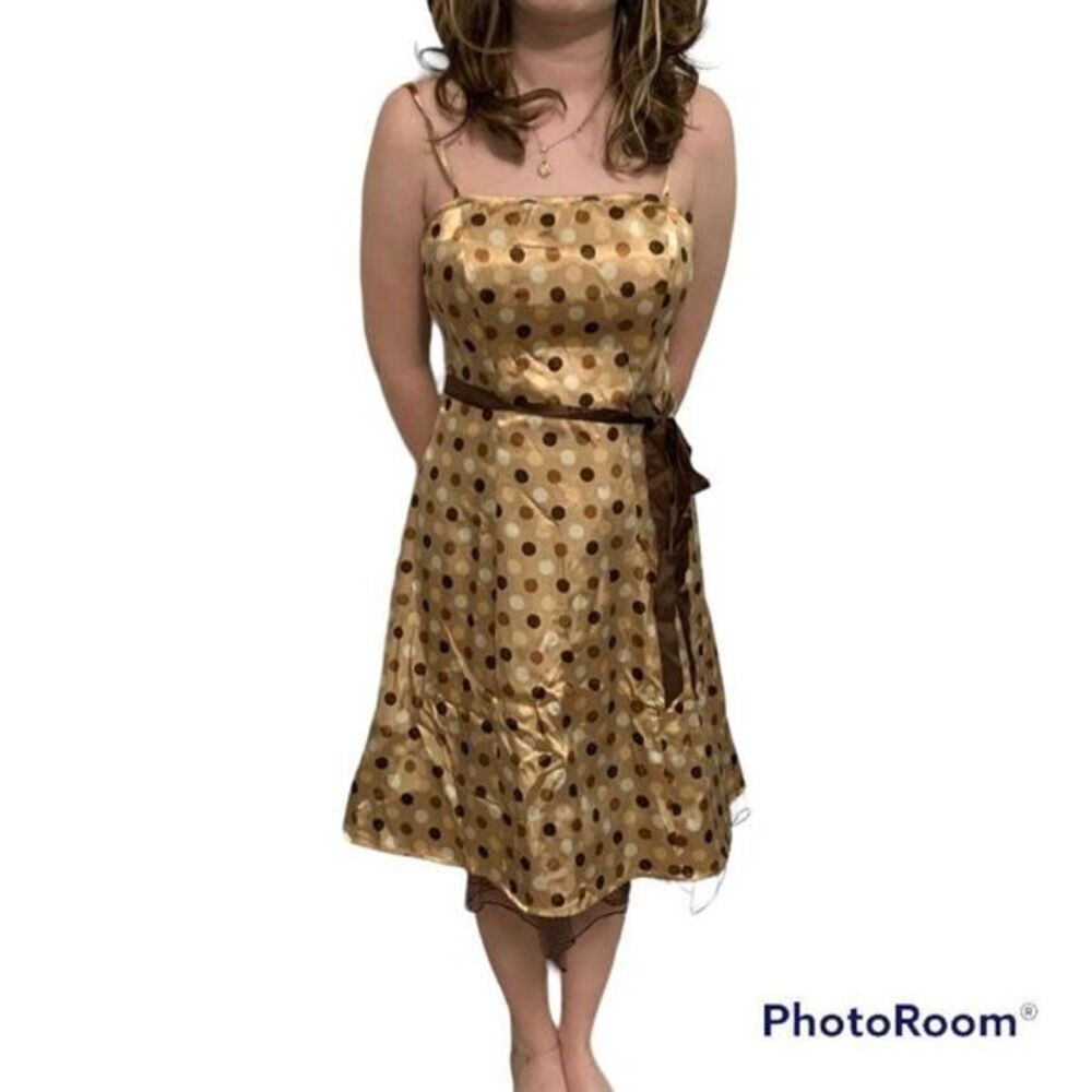 Y2k brown polka dot dress. Pin up retro‎ Fit & flare layered summer dress